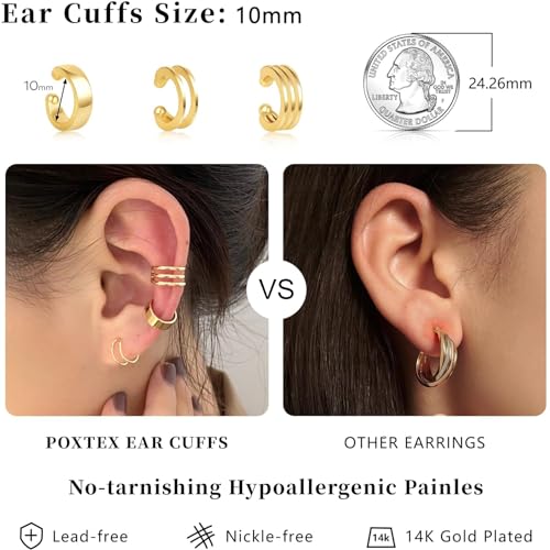 Dainty Gold Non-Piercing Ear Cuffs with Zirconia