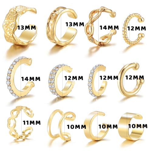 12pcs Non-Piercing Gold and Silver Ear Cuffs