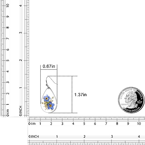 Pressed Flower Forget Me Not Drop Dangle Earrings