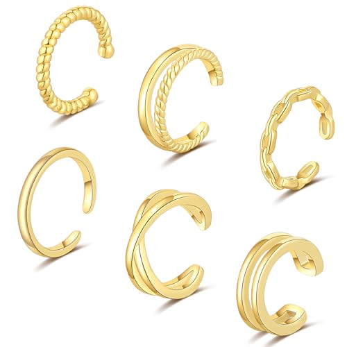 6Pcs 14K Gold Plated Ear Cuffs for Women
