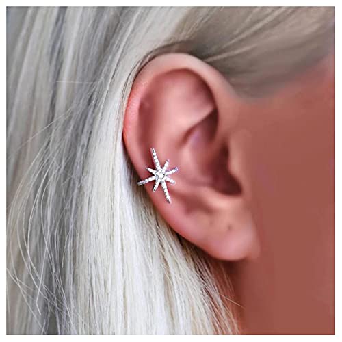 Boho Silver Starburst Ear Cuff Earrings