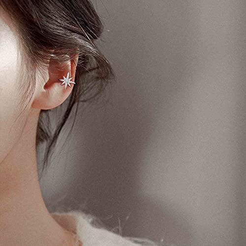Boho Silver Starburst Ear Cuff Earrings
