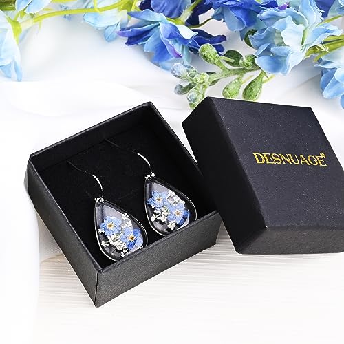 Pressed Flower Forget Me Not Drop Dangle Earrings