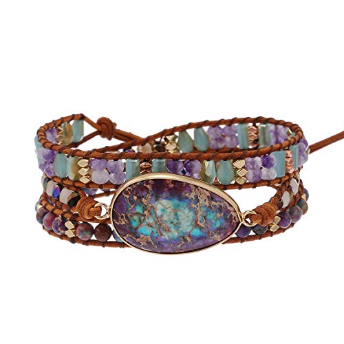 Blue Purple Imperial Jasper Crystal Hematite 3-Wrap Bracelets