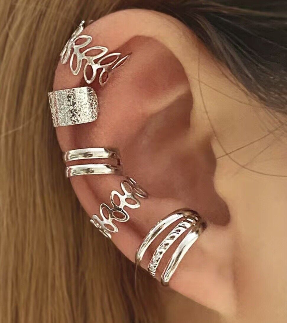 Silver Tone 5-Piece Non-Piercing Ear Cuff Set