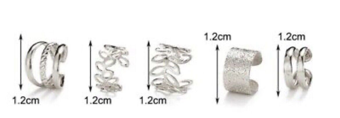 Silver Tone 5-Piece Non-Piercing Ear Cuff Set