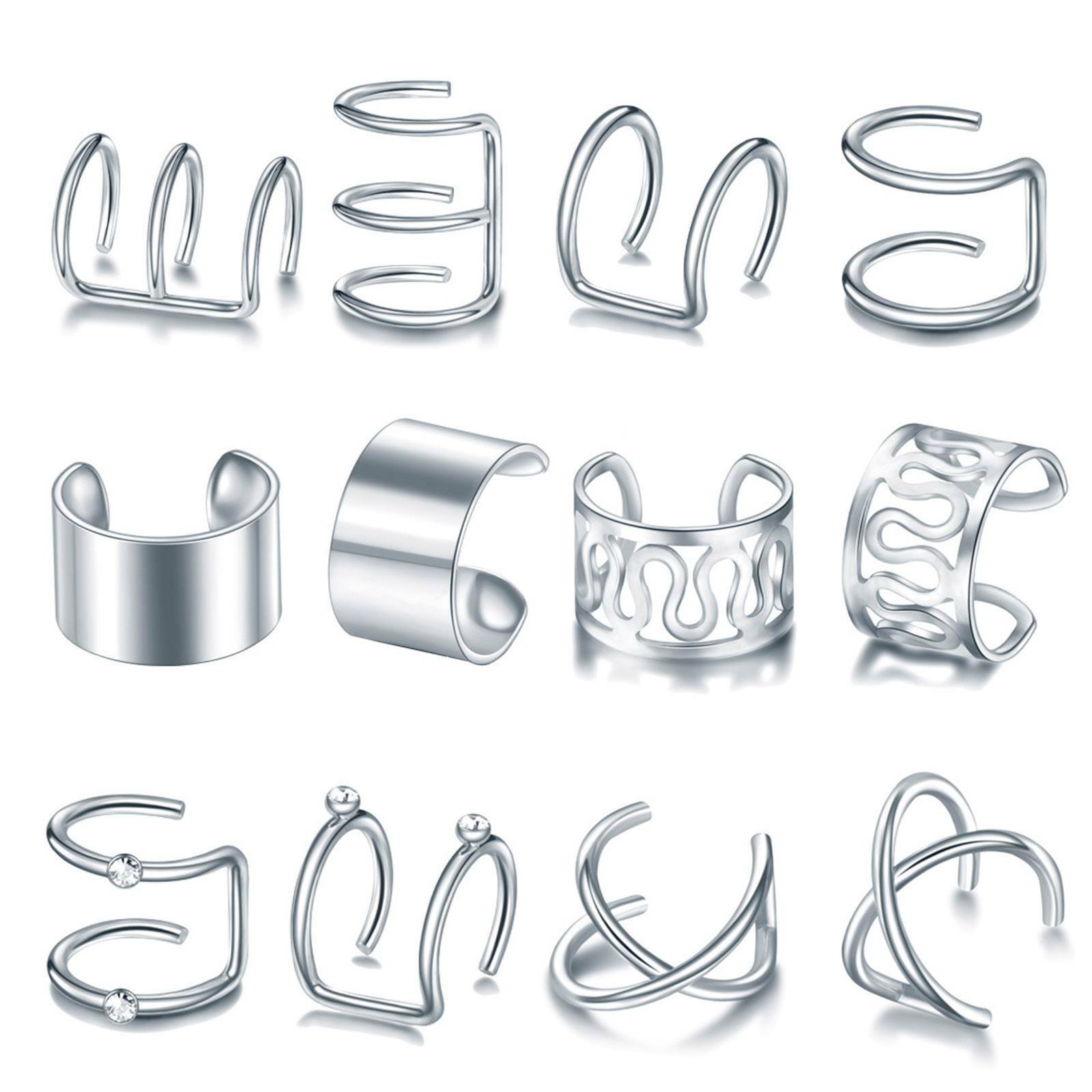 12PC Stainless Steel Clip-On Ear Cuffs