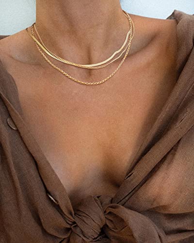 Simple Gold Herringbone Necklace - Chunky Gold Plated