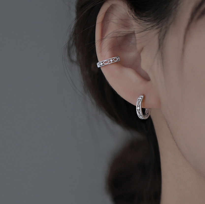 Sterling Silver CZ Clip Ear Cuff Earrings