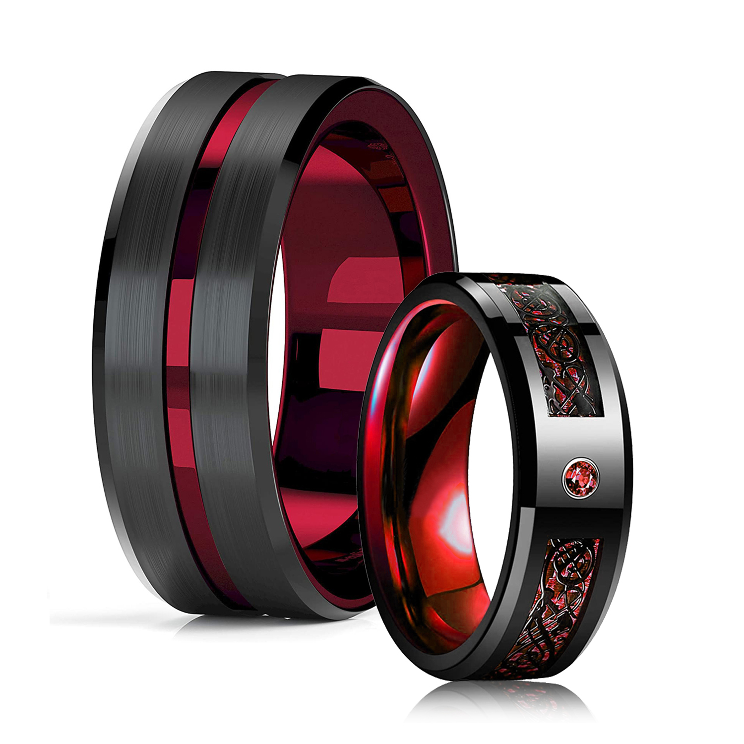 Celtic Dragon Beveled Edge Stainless Steel Ring
