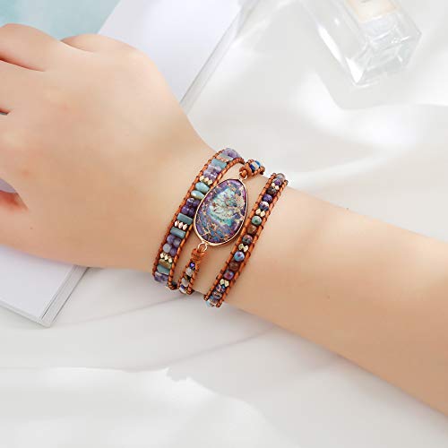 Blue Purple Imperial Jasper Crystal Hematite 3-Wrap Bracelets