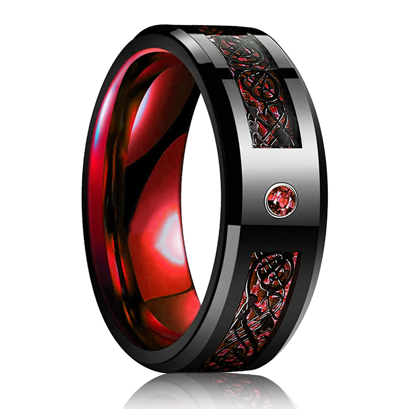 Celtic Dragon Beveled Edge Stainless Steel Ring