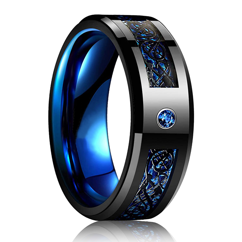 Celtic Dragon Beveled Edge Stainless Steel Ring