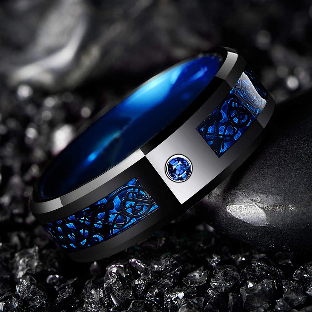 Celtic Dragon Beveled Edge Stainless Steel Ring