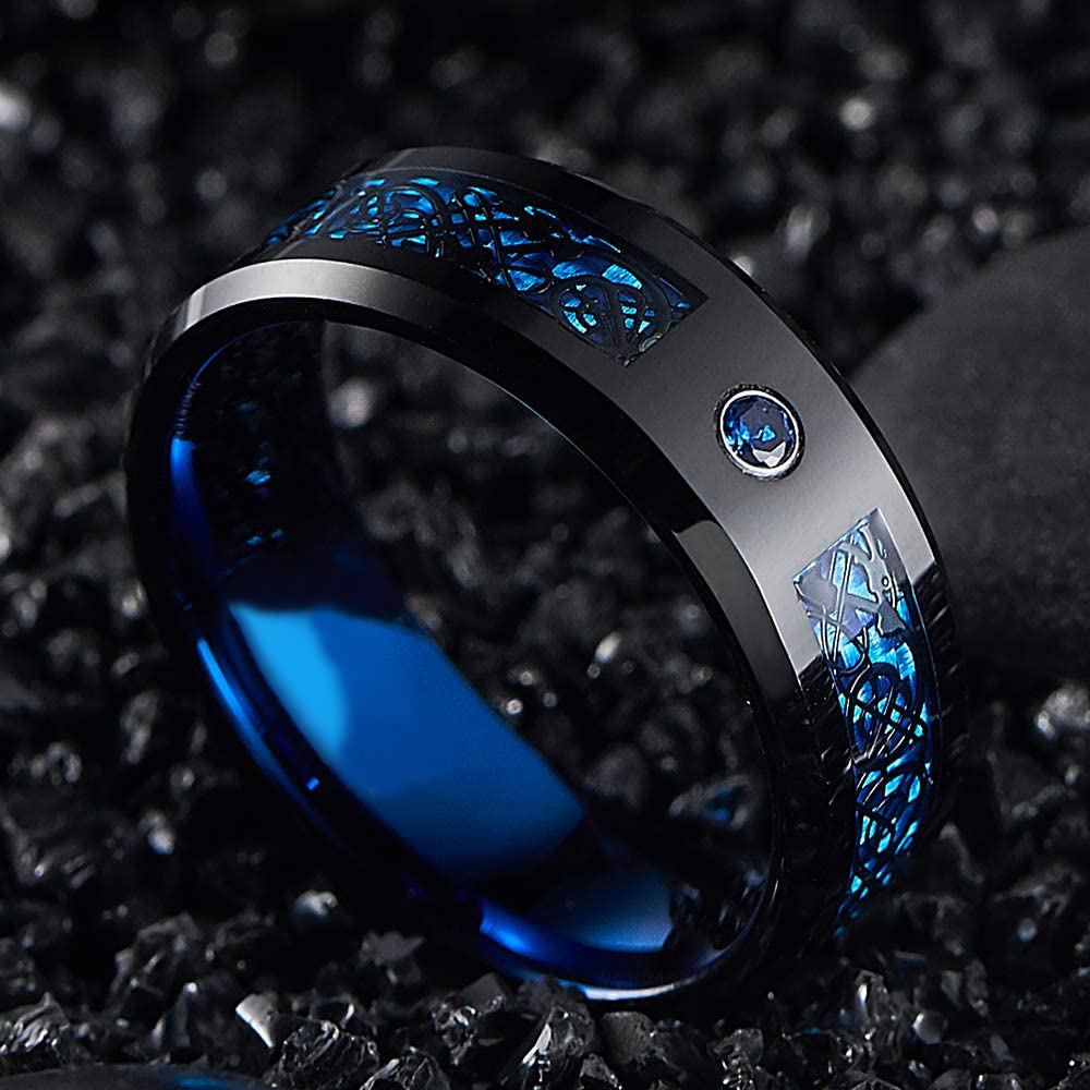 Celtic Dragon Beveled Edge Stainless Steel Ring