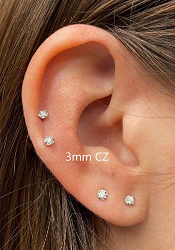 Gold Plated CZ Stud Earrings for Ear Piercings