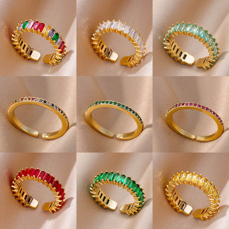 Adjustable Gold Mini Zircon Green Ring for Women