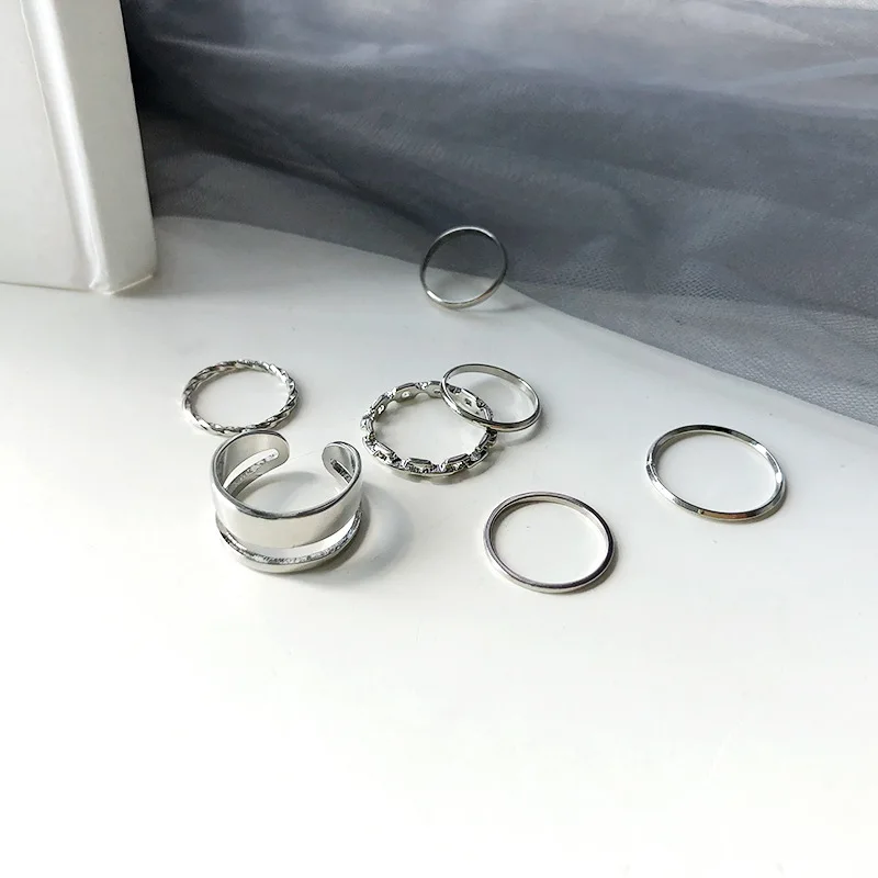 7-Piece Metal Hollow Ring Set for Women