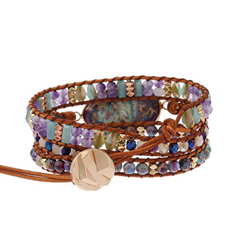 Blue Purple Imperial Jasper Crystal Hematite 3-Wrap Bracelets