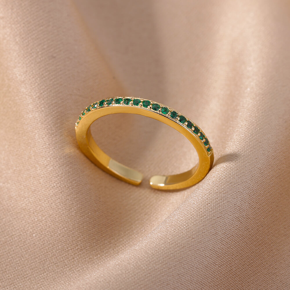 Adjustable Gold Mini Zircon Green Ring for Women
