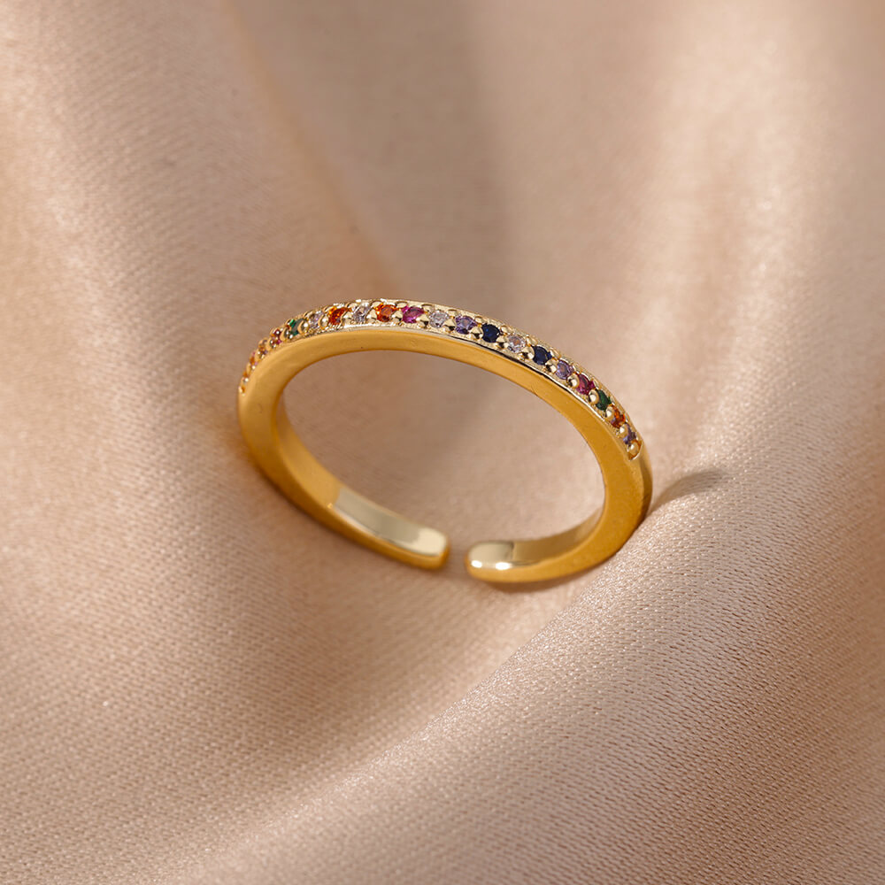 Adjustable Gold Mini Zircon Green Ring for Women