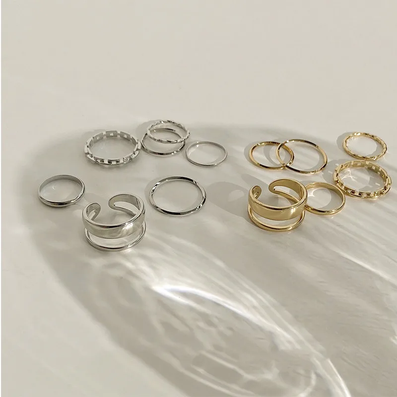 7-Piece Metal Hollow Ring Set for Women