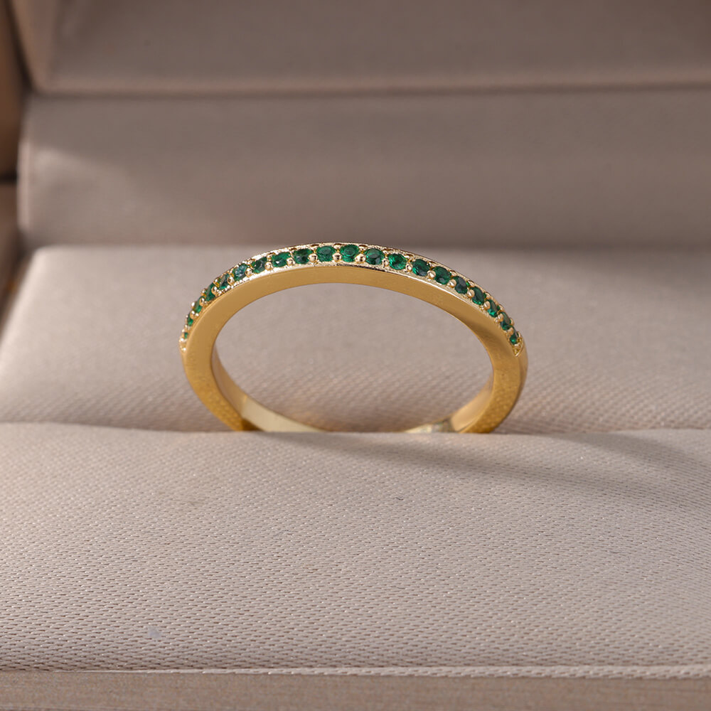 Adjustable Gold Mini Zircon Green Ring for Women