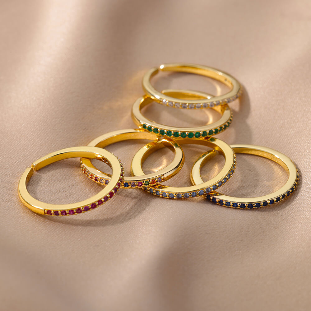 Adjustable Gold Mini Zircon Green Ring for Women