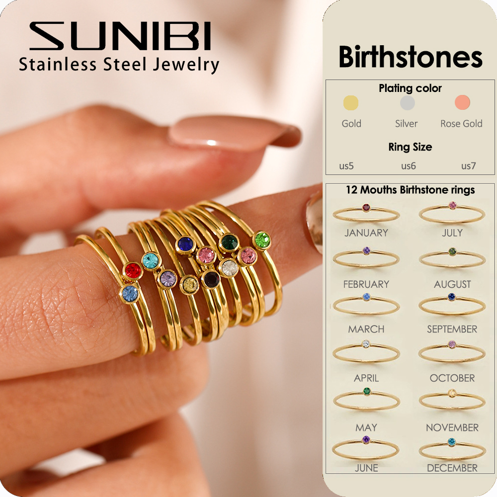 Gold Birthstone Ring for Women - Simple Style