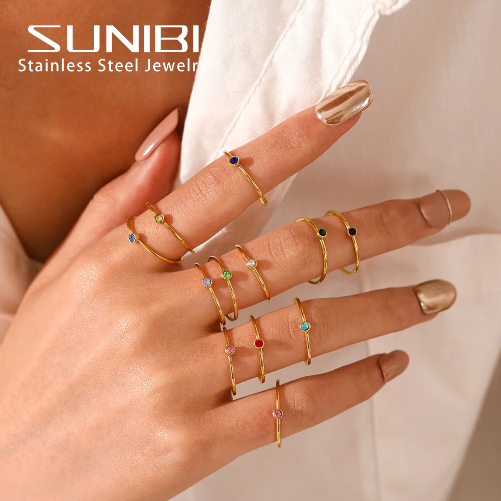 Gold Birthstone Ring for Women - Simple Style