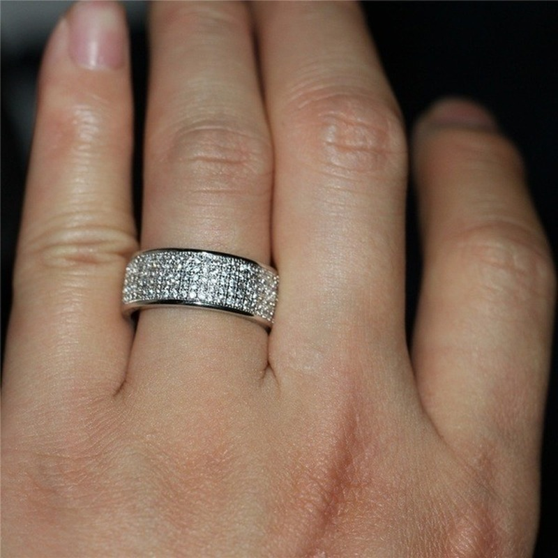 Elegant Silver & Gold Zircon Inlaid Ring