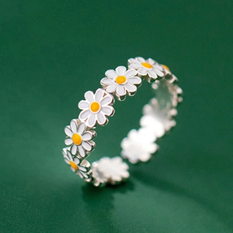 Korean Vintage Daisy Flower Adjustable Ring