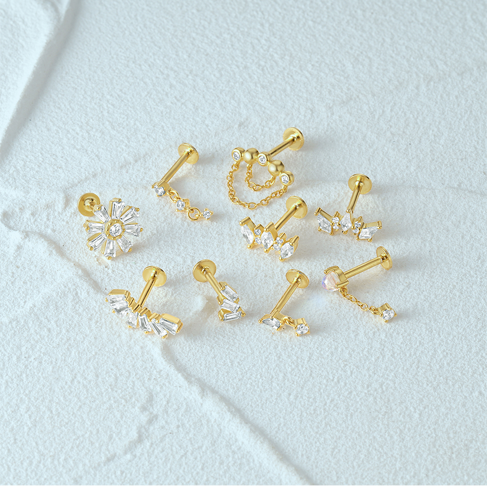 Sterling Silver Flower Cartilage Stud Earrings