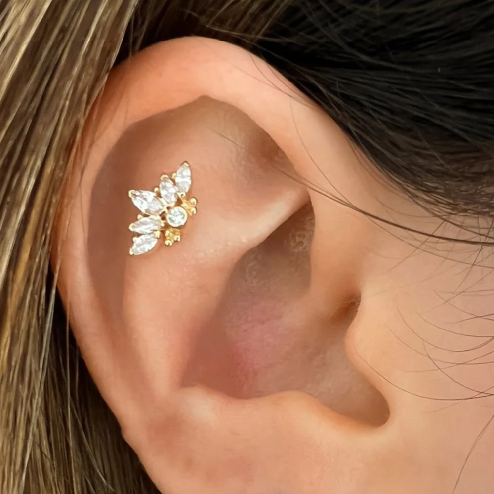 Sterling Silver Flower Cartilage Stud Earrings