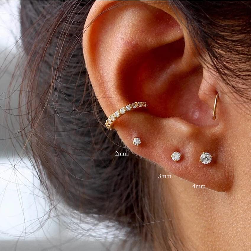 Gold Plated CZ Stud Earrings for Ear Piercings