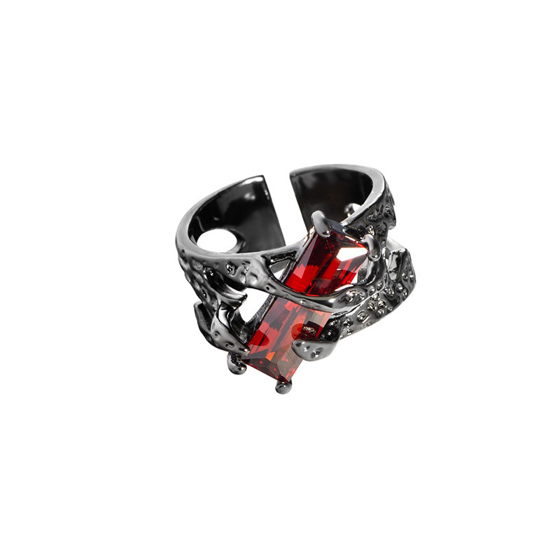 Punk Black Thorn Vine Ring with Red Rhinestones