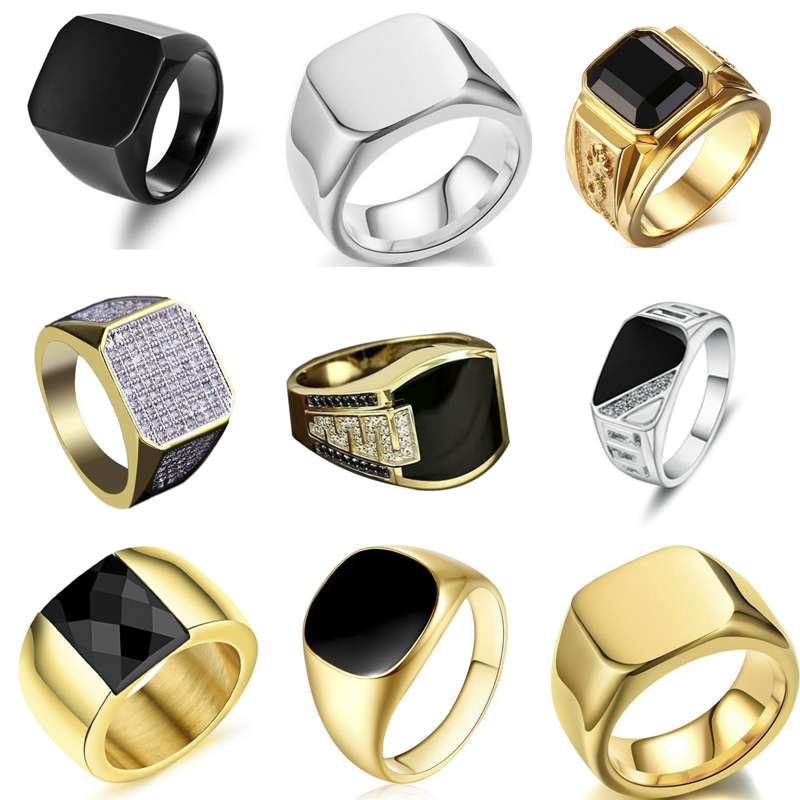 Geometric Metal Glossy Signet Ring for Men