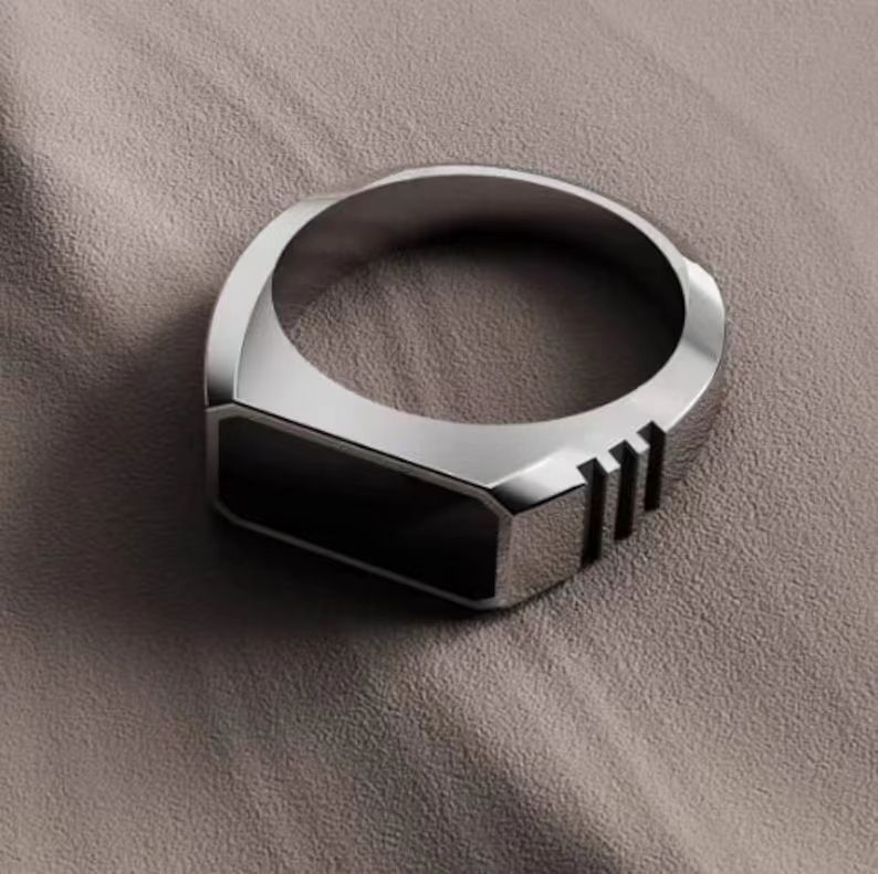Geometric Metal Glossy Signet Ring for Men
