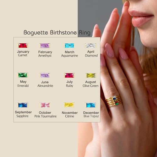 Dainty Gold Birthstone Stackable Ring for Women