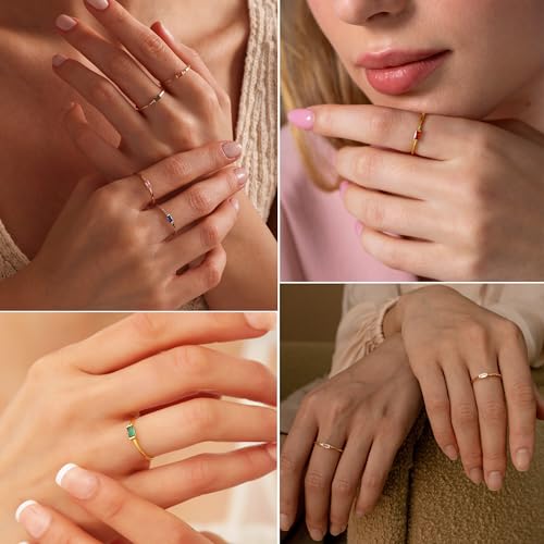 Dainty Gold Birthstone Stackable Ring for Women