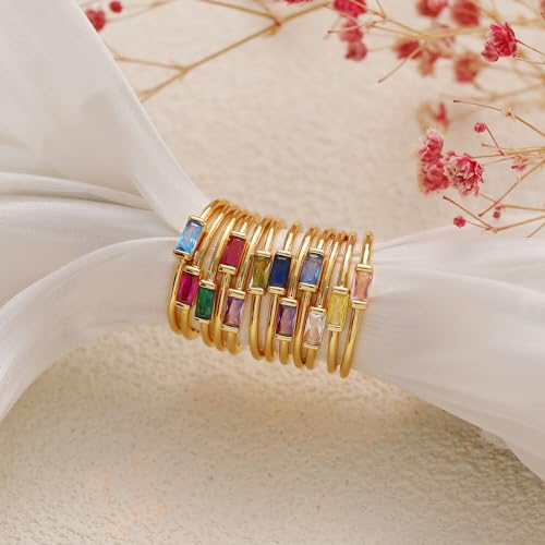 Dainty Gold Birthstone Stackable Ring for Women