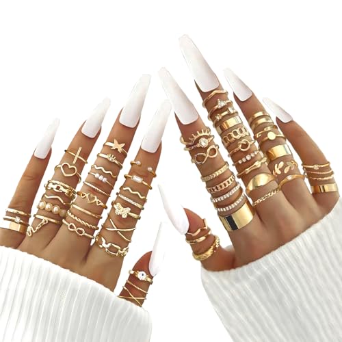 60 Pcs Gold Stackable Rings Set for Women