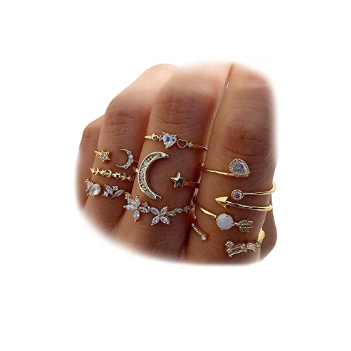 Gold Moon Star Stackable Knuckle Rings Set
