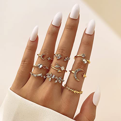 Gold Moon Star Stackable Knuckle Rings Set