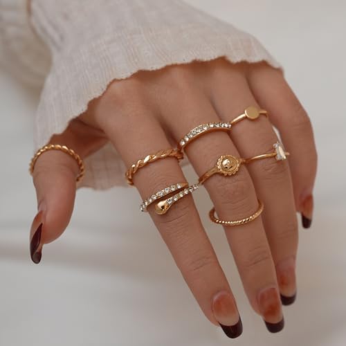 Gold Stackable Knuckle Rings Set for Women
