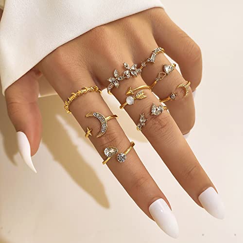 Gold Moon Star Stackable Knuckle Rings Set