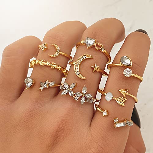 Gold Moon Star Stackable Knuckle Rings Set