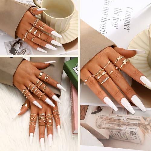 60 Pcs Gold Stackable Rings Set for Women