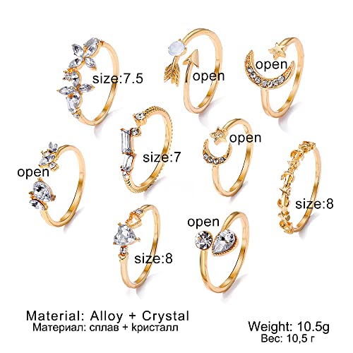 Gold Moon Star Stackable Knuckle Rings Set