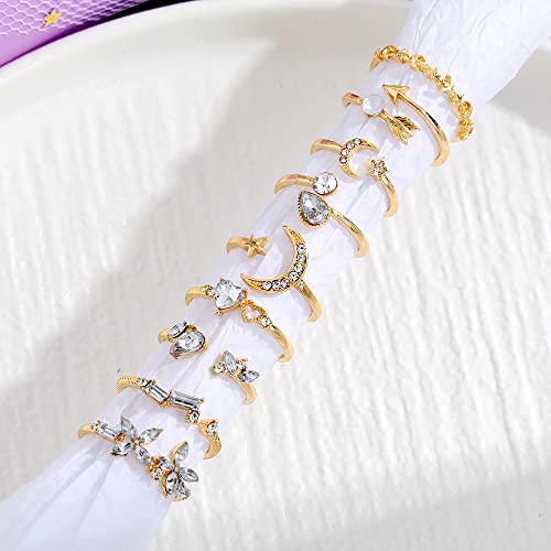 Gold Moon Star Stackable Knuckle Rings Set